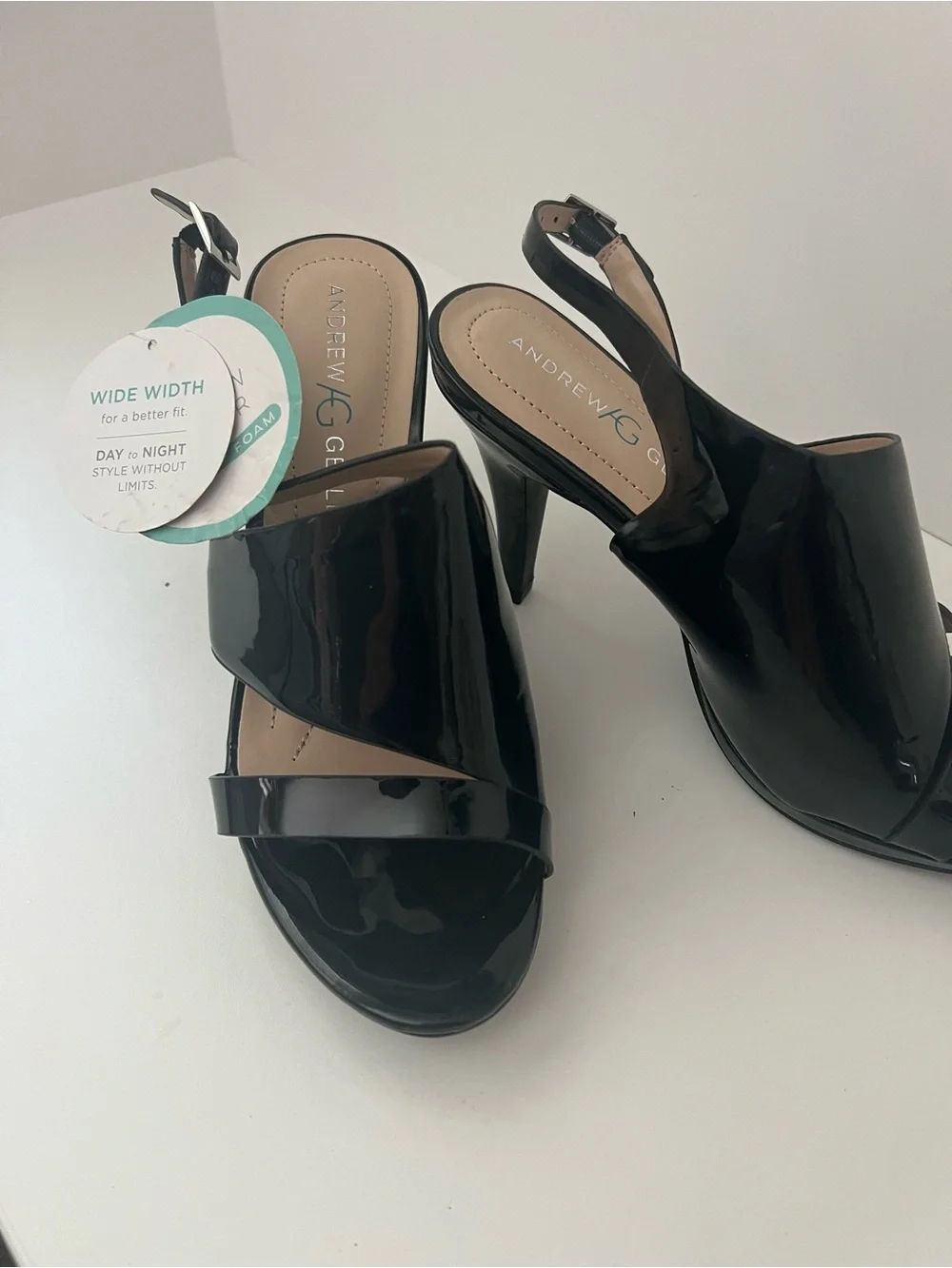 Andrew Geller Black Patent Open-Toe Slingback Heels